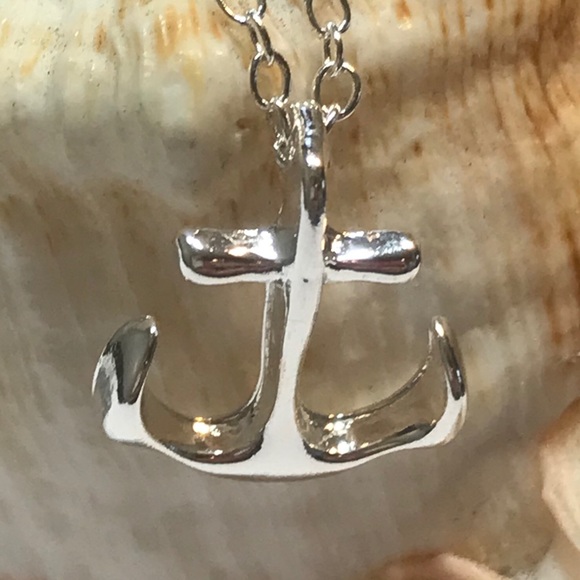 Dainty Anchor Pendant Necklace - Silver Plated - Picture 2 of 4